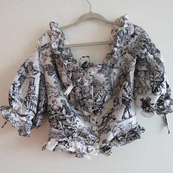 DAKOTA JINX Claudinha Ruffle Blouse in Black Toile Jolie Romantic - Size L - Picture 2 of 15